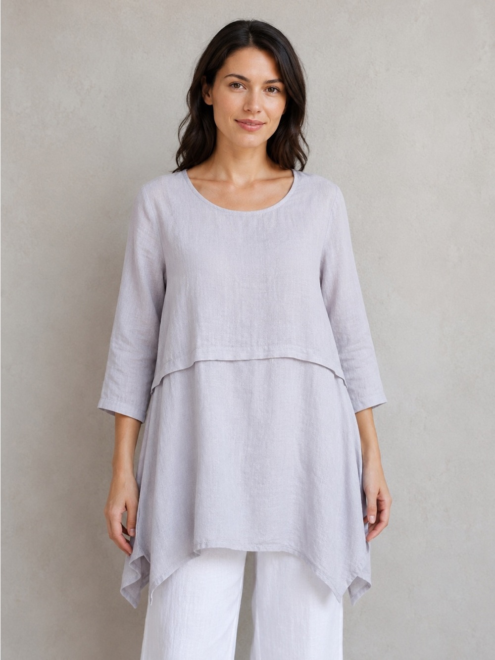 Et’ Lois Liz Linen Tunic A-Line Asymmetrical Lilac Gray Top Made USA S